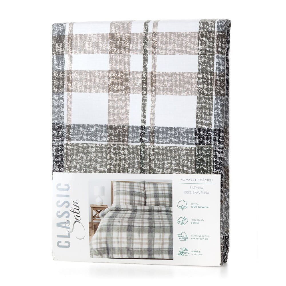 Pościel bawełniana biała z wzorem klasycznej kraty SPRING 58 140x200 cm