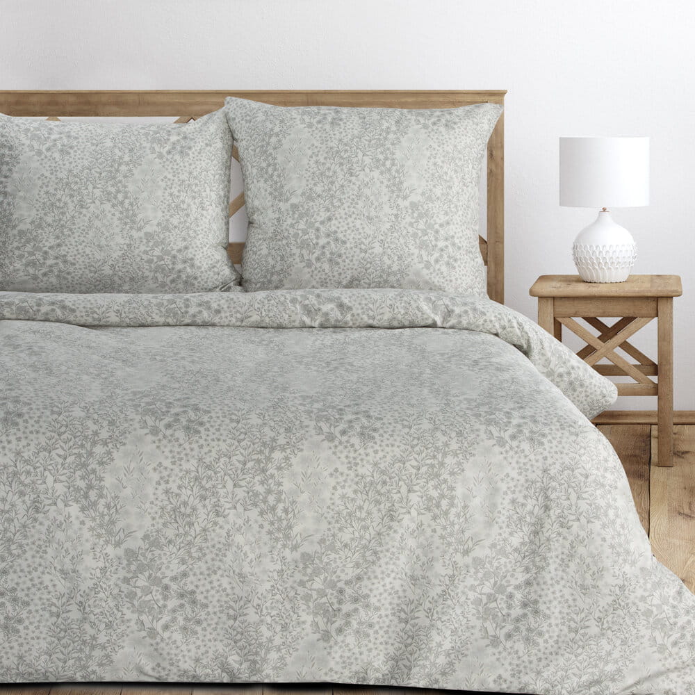 Pościel bawełnianaszara z delikatnym wzorem roślinnym SPRING 59 140x200 cm