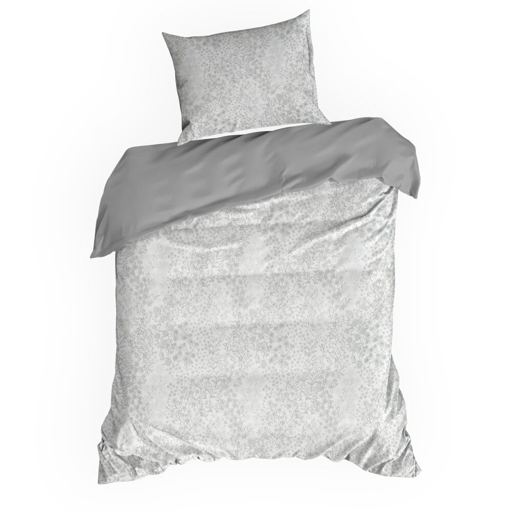 Pościel bawełnianaszara z delikatnym wzorem roślinnym SPRING 59 140x200 cm