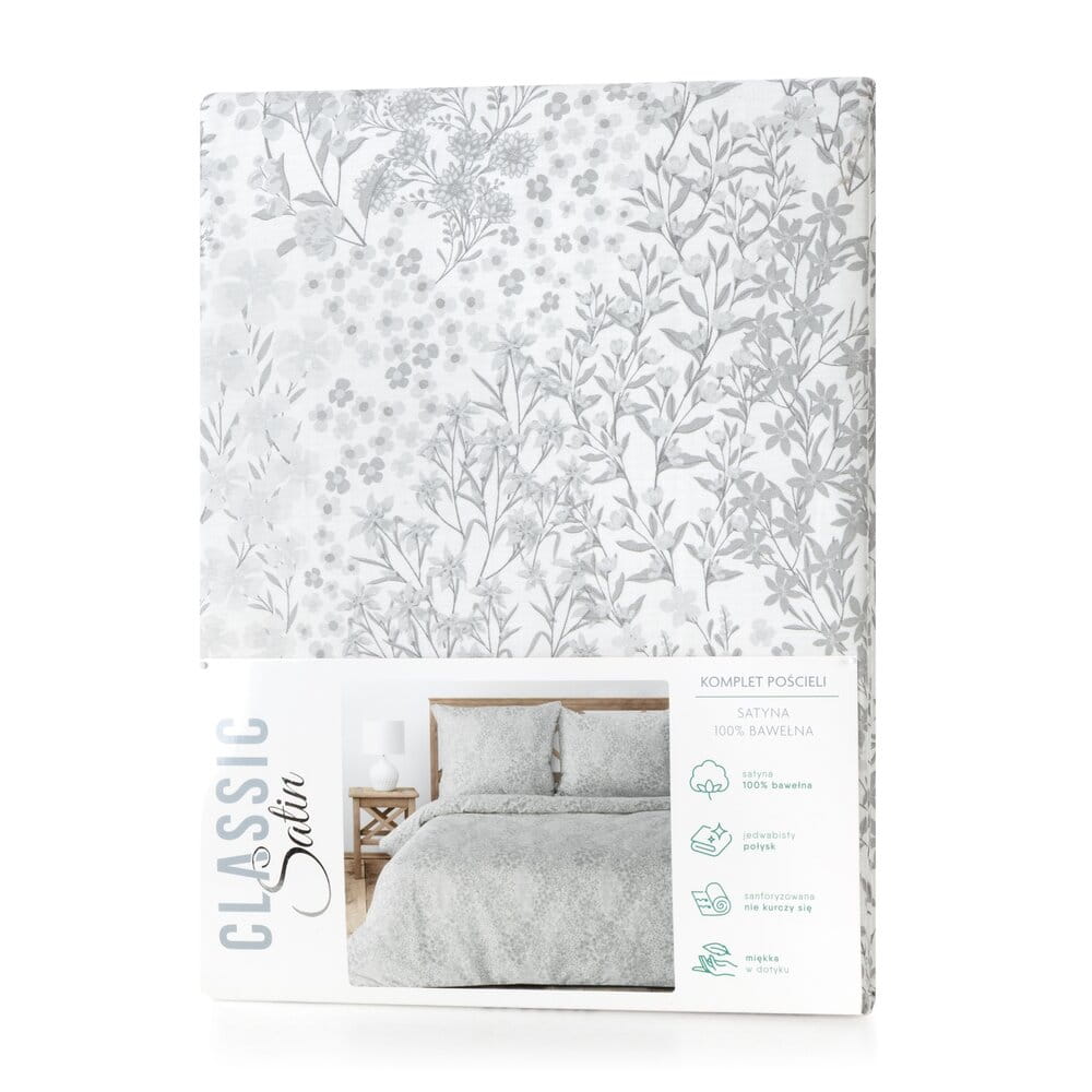 Pościel bawełnianaszara z delikatnym wzorem roślinnym SPRING 59 140x200 cm