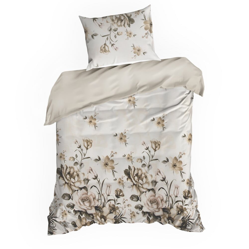Pościel bawełniana jasnokremowa z wzorem kwiatowym SPRING 41  140x200 cm