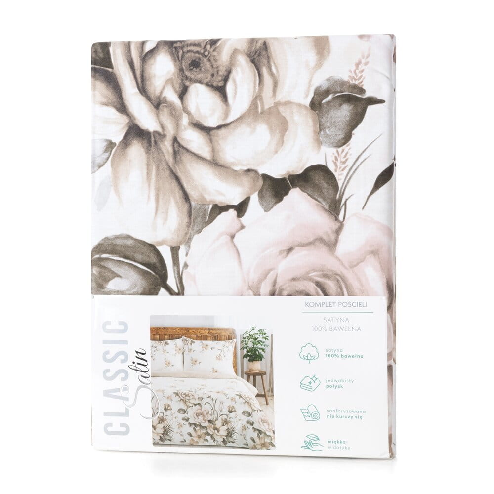 Pościel bawełniana jasnokremowa z wzorem kwiatowym SPRING 41  140x200 cm