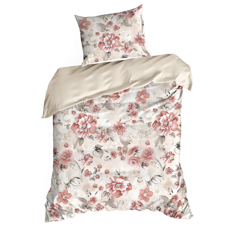 Pościel bawełniana beżowa z kwiatowym wzorem SPRING 42 140x200 cm