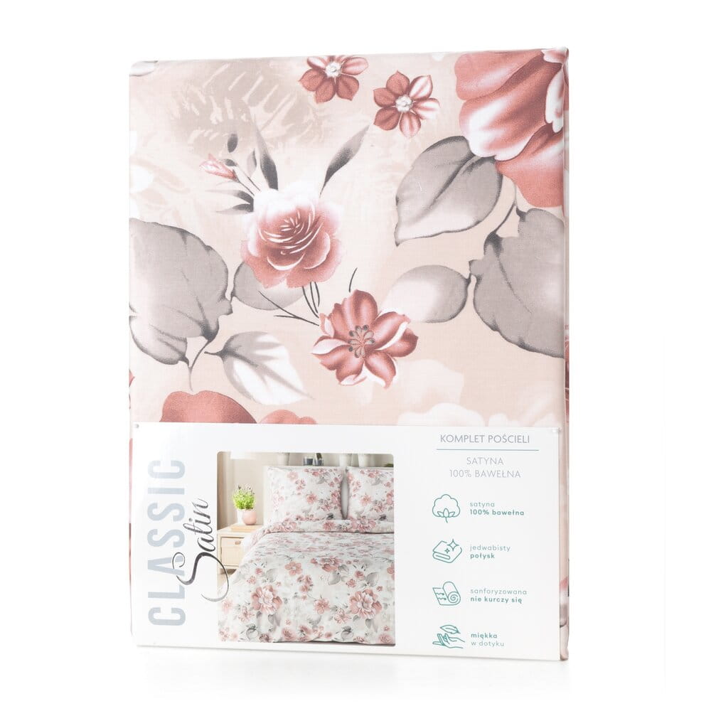 Pościel bawełniana beżowa z kwiatowym wzorem SPRING 42 140x200 cm