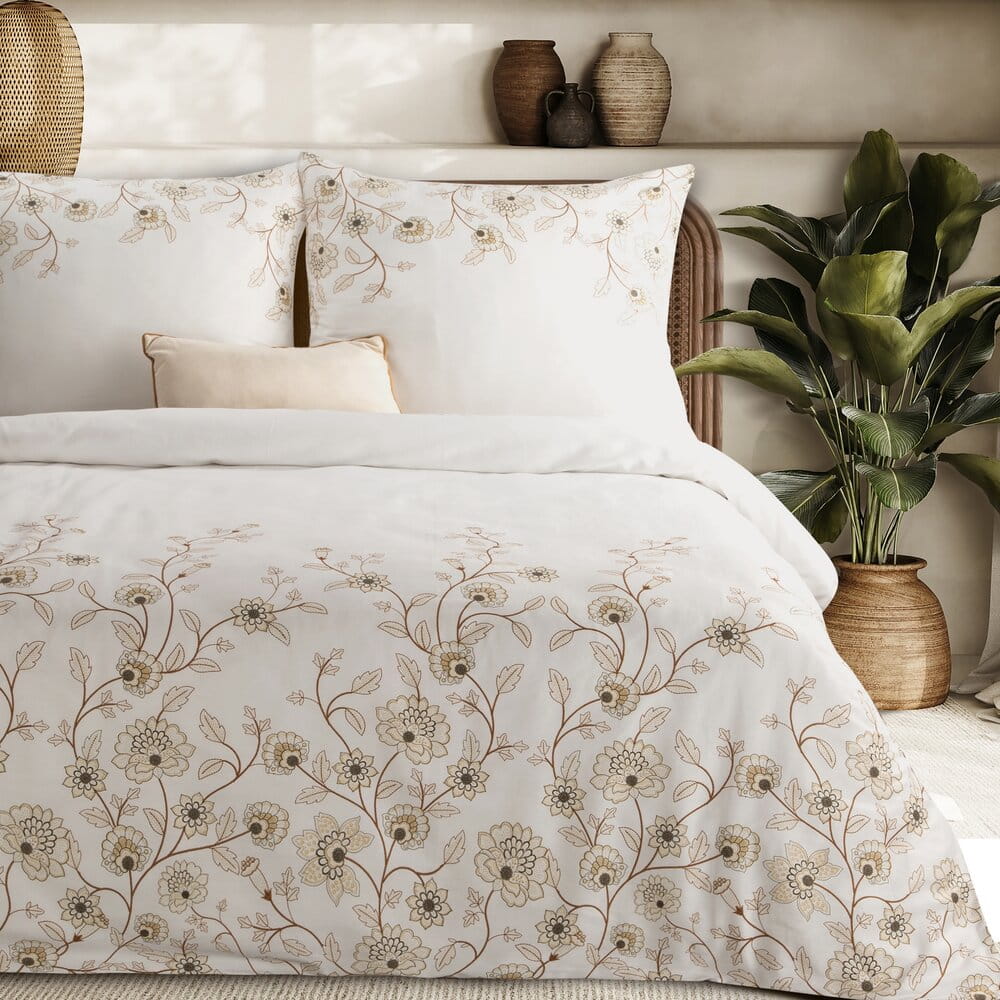 Pościel bawełniana białą z wzorem kwiatowym SPRING 44  140x200 cm