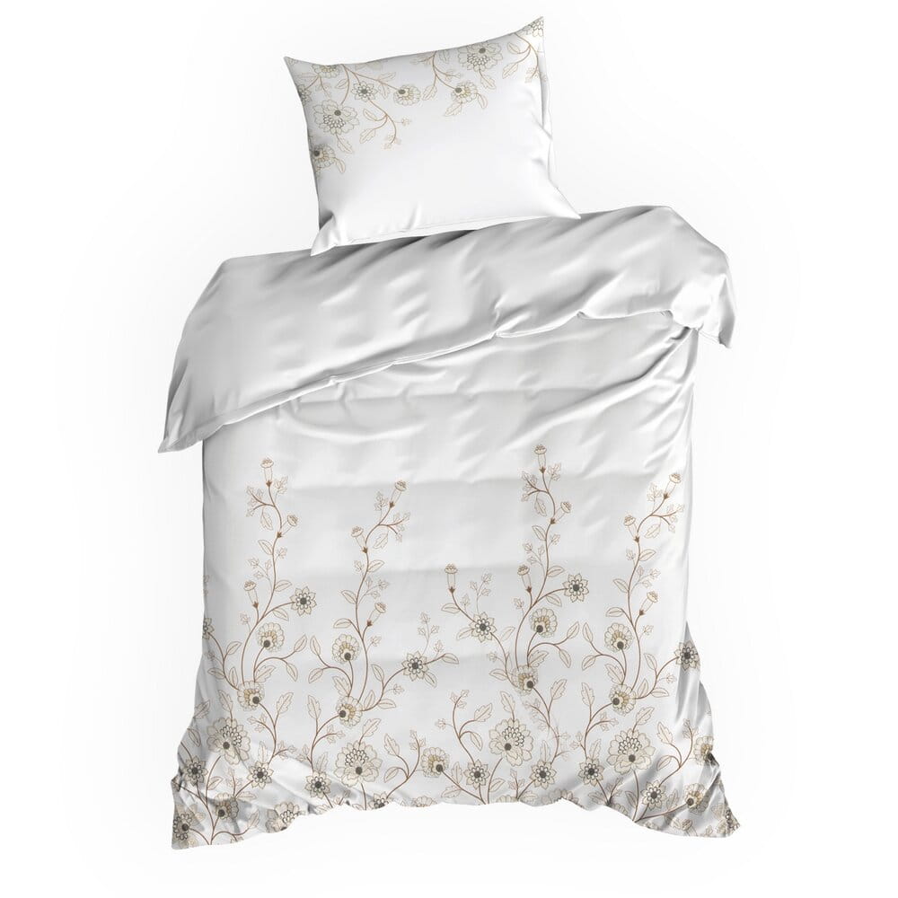 Pościel bawełniana białą z wzorem kwiatowym SPRING 44  140x200 cm