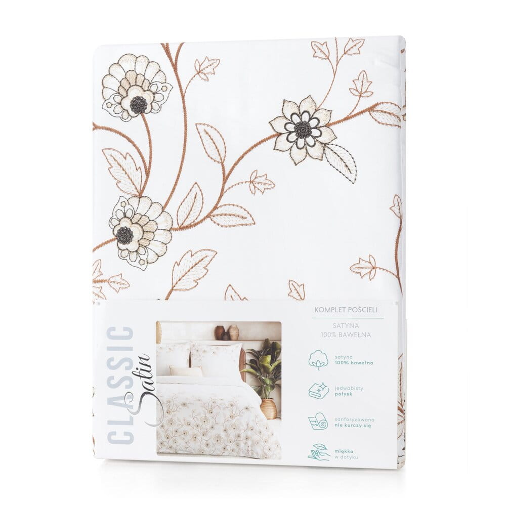 Pościel bawełniana białą z wzorem kwiatowym SPRING 44  140x200 cm