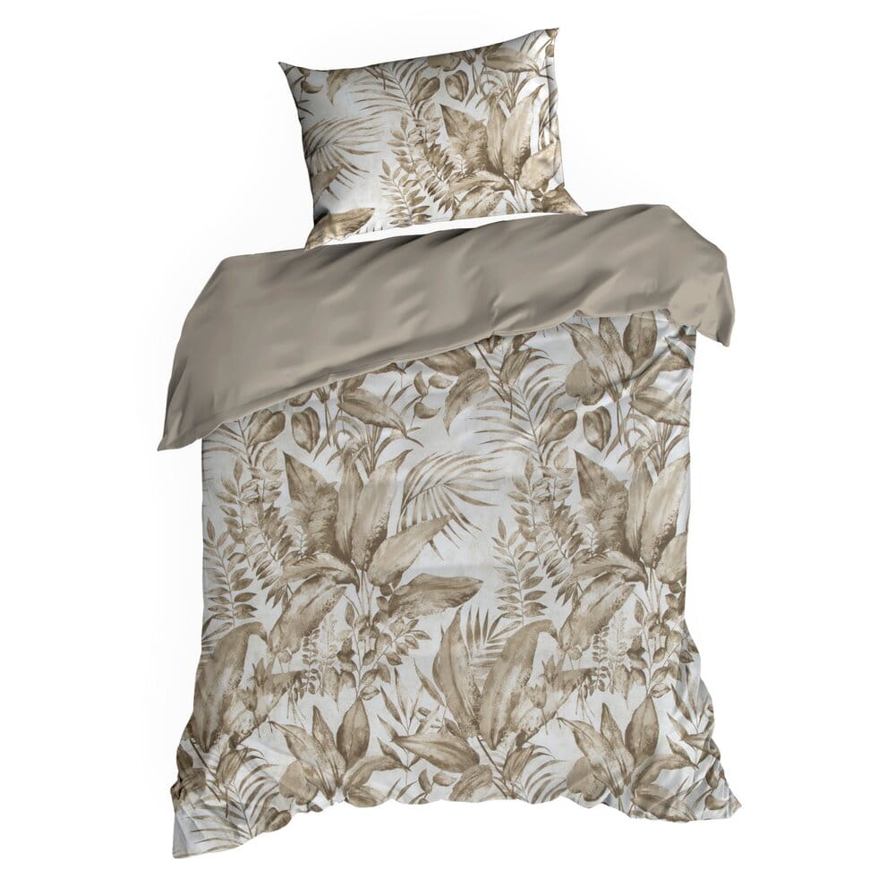 Pościel bawełniana beżowa z wzorem egzotycznych liści SPRING 46 140x200 cm