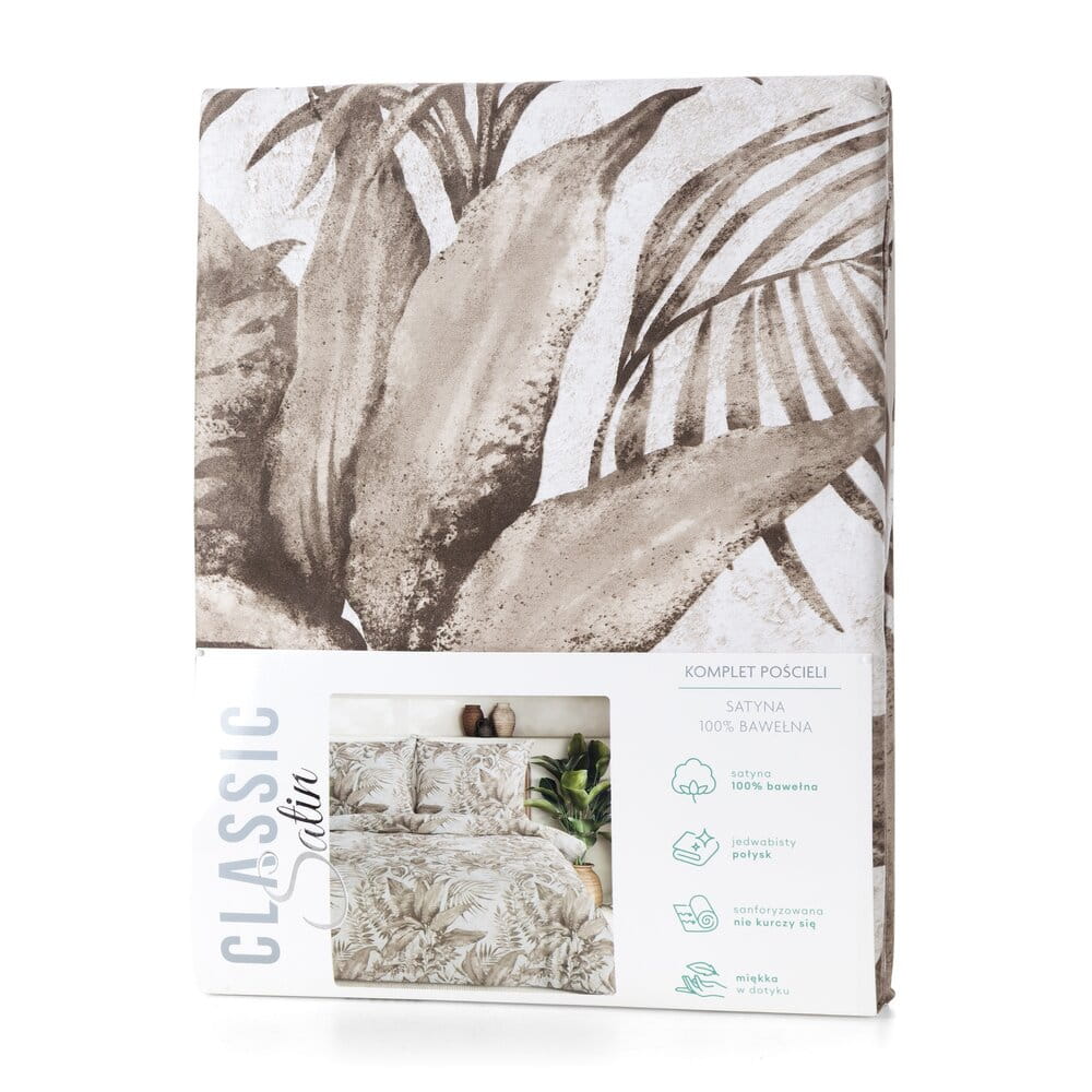 Pościel bawełniana beżowa z wzorem egzotycznych liści SPRING 46 140x200 cm