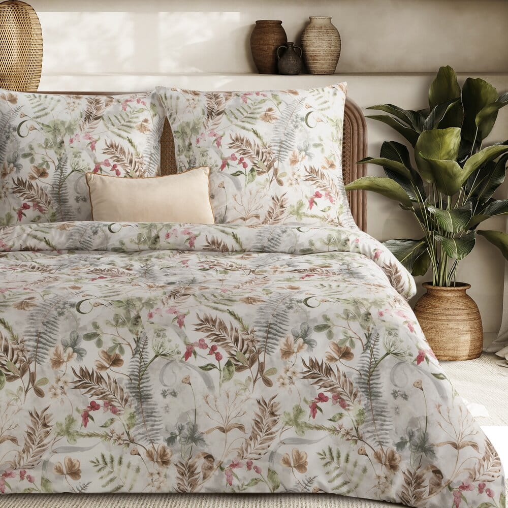 Pościel bawełniana biała z motywem botanicznym SPRING 47 140x200 cm