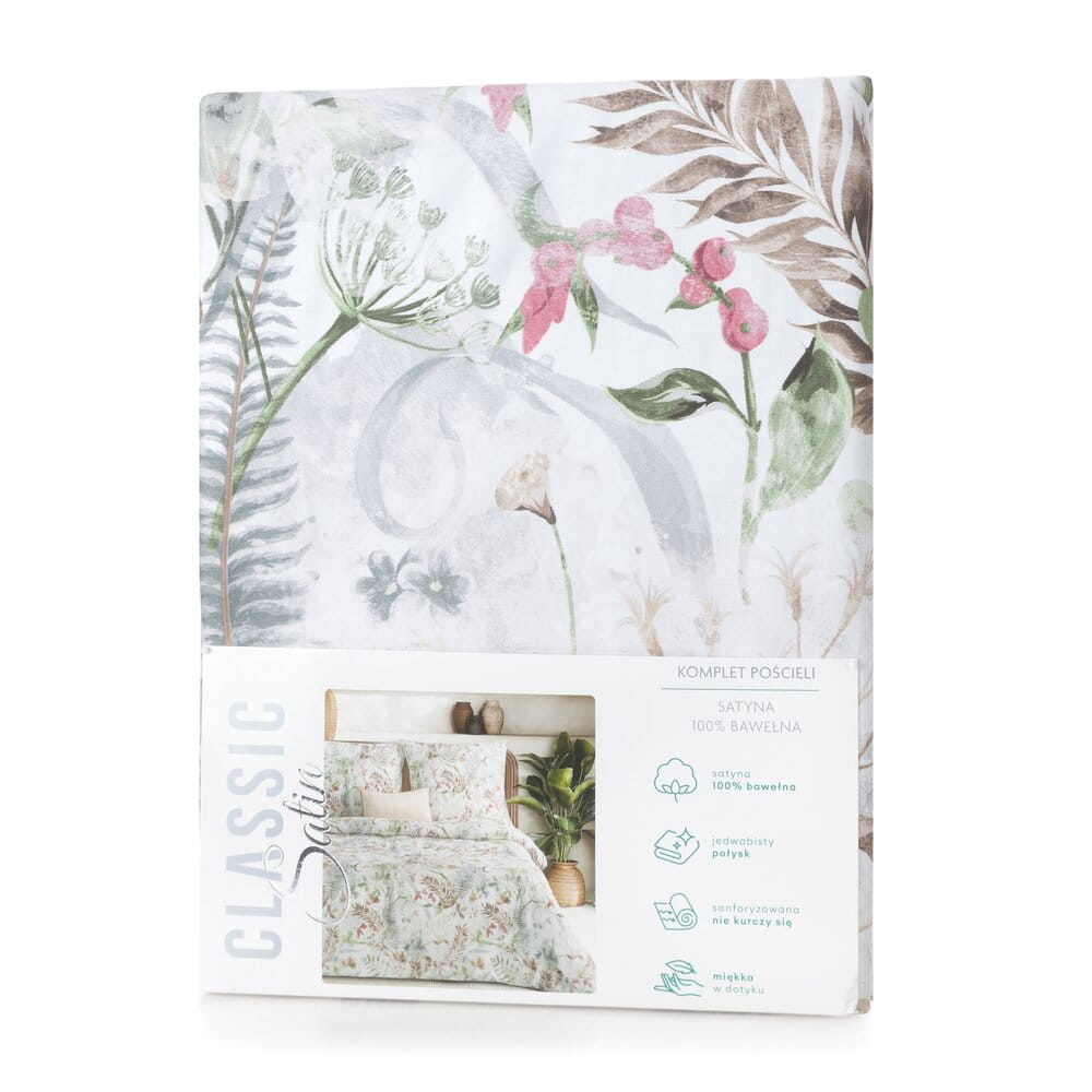 Pościel bawełniana biała z motywem botanicznym SPRING 47 140x200 cm