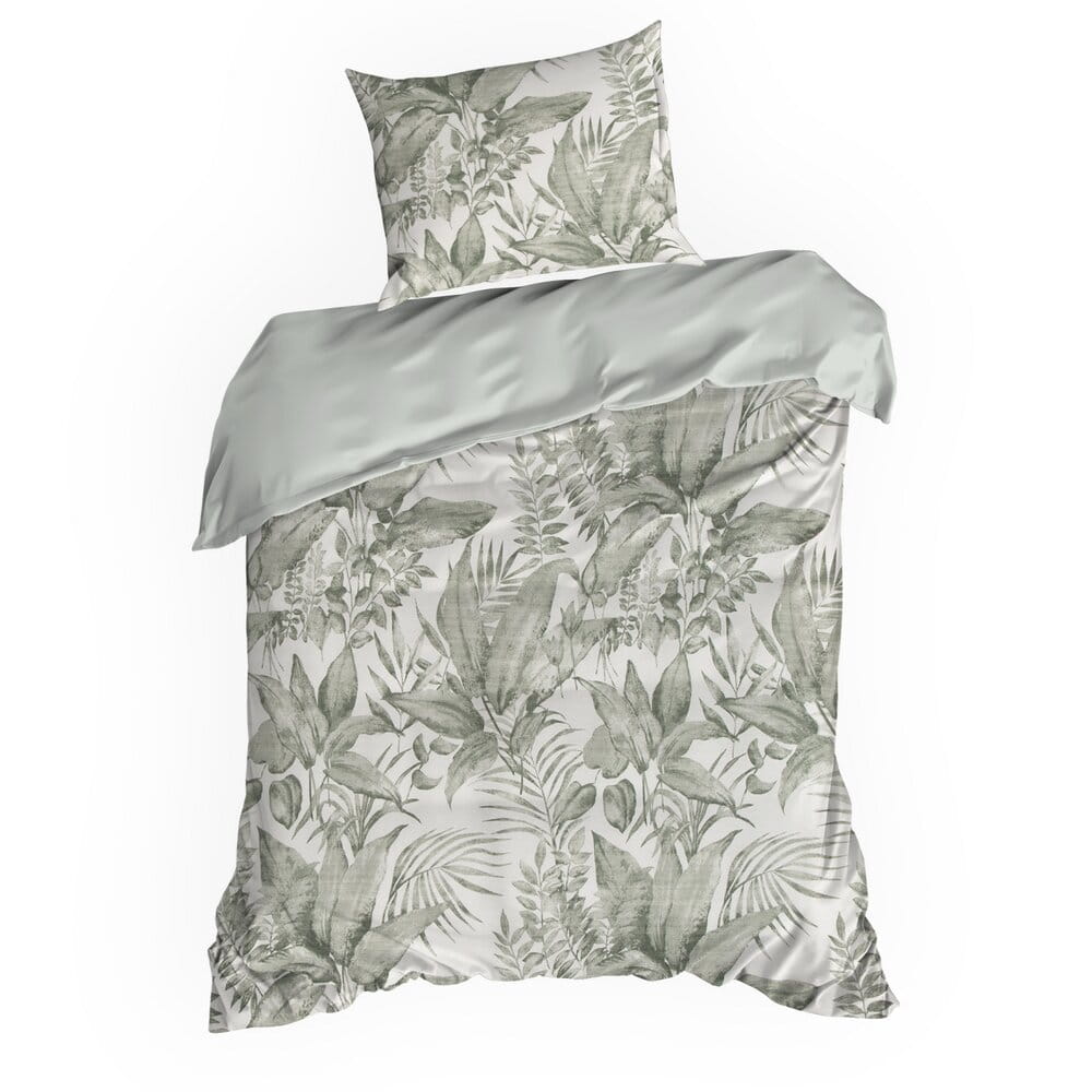 Pościel bawełniana biała z wzorem egzotycznych liści SPRING 48 140x200 cm