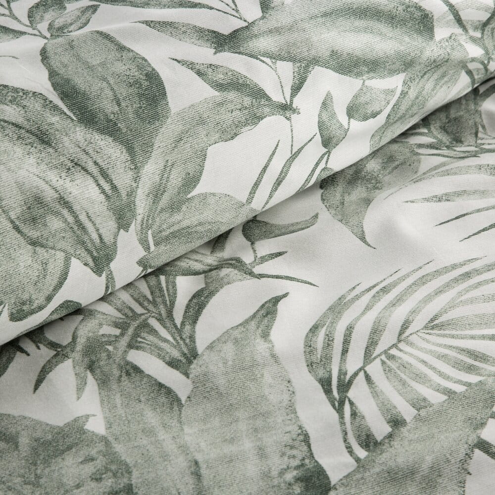 Pościel bawełniana biała z wzorem egzotycznych liści SPRING 48 140x200 cm