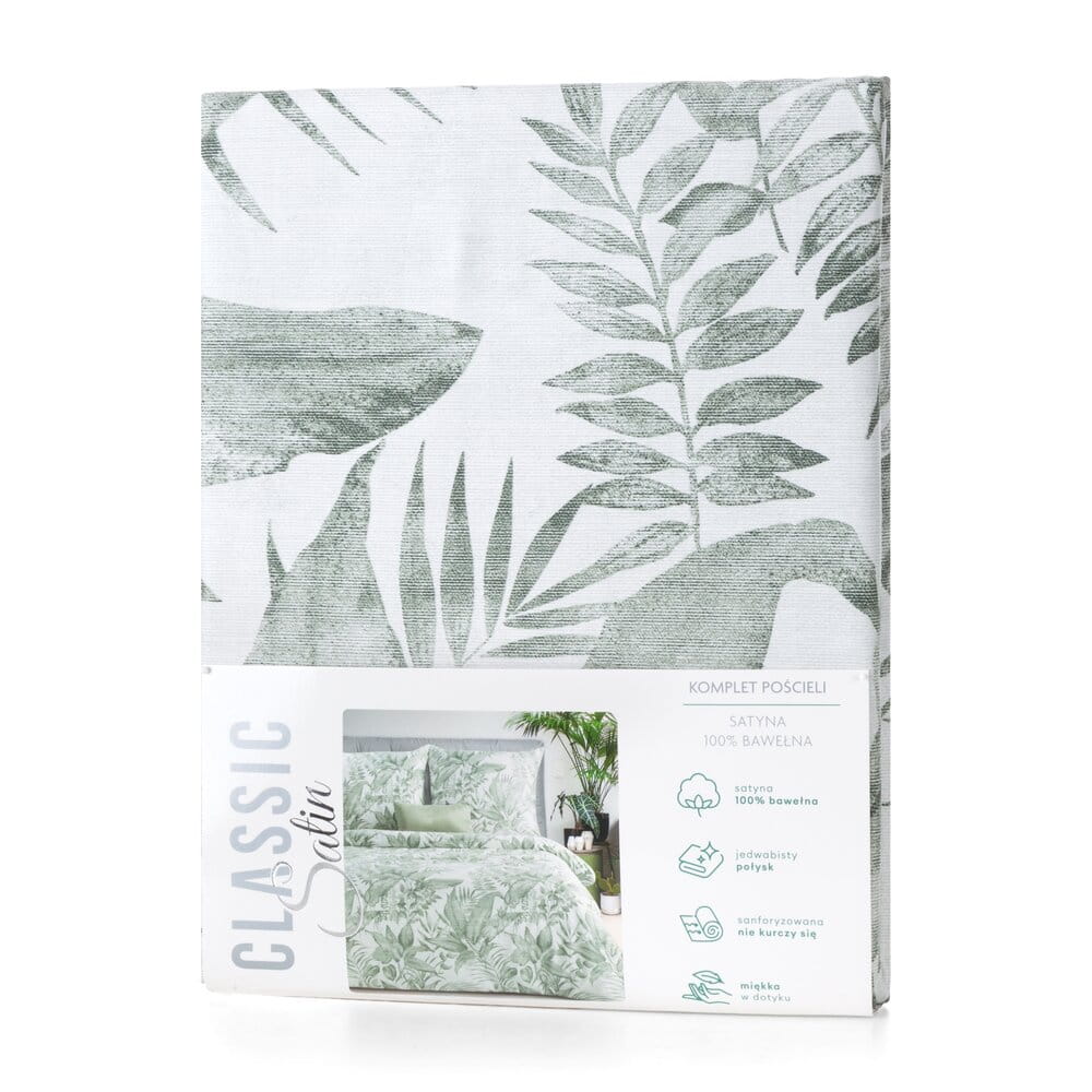 Pościel bawełniana biała z wzorem egzotycznych liści SPRING 48 140x200 cm