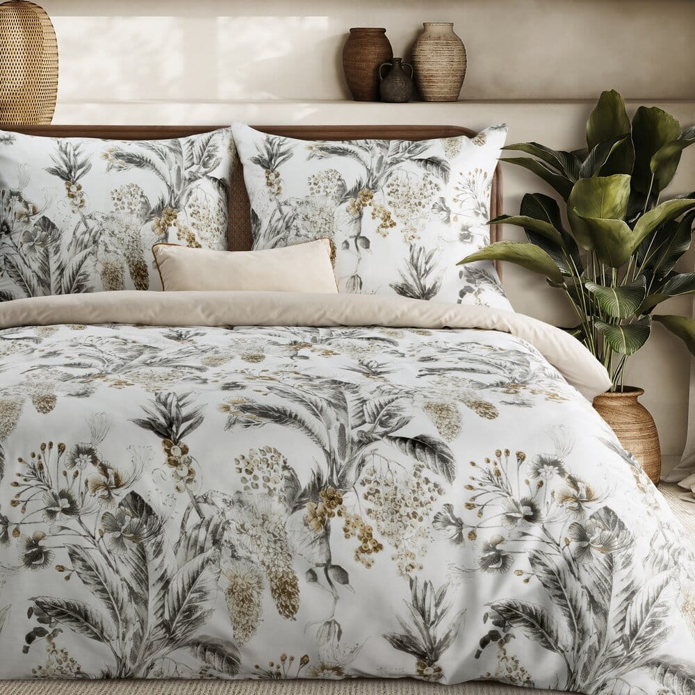 Pościel bawełniana biała z motywem botanicznym SPRING 49 140x200 cm