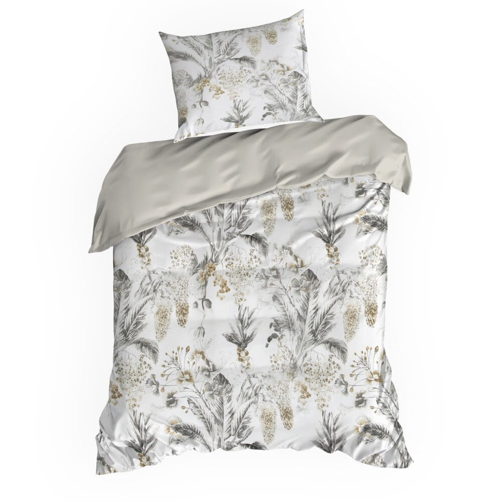 Pościel bawełniana biała z motywem botanicznym SPRING 49 140x200 cm