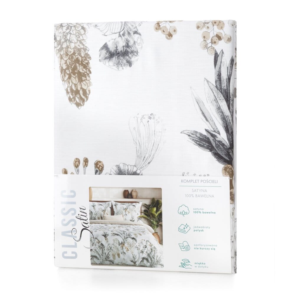 Pościel bawełniana biała z motywem botanicznym SPRING 49 140x200 cm