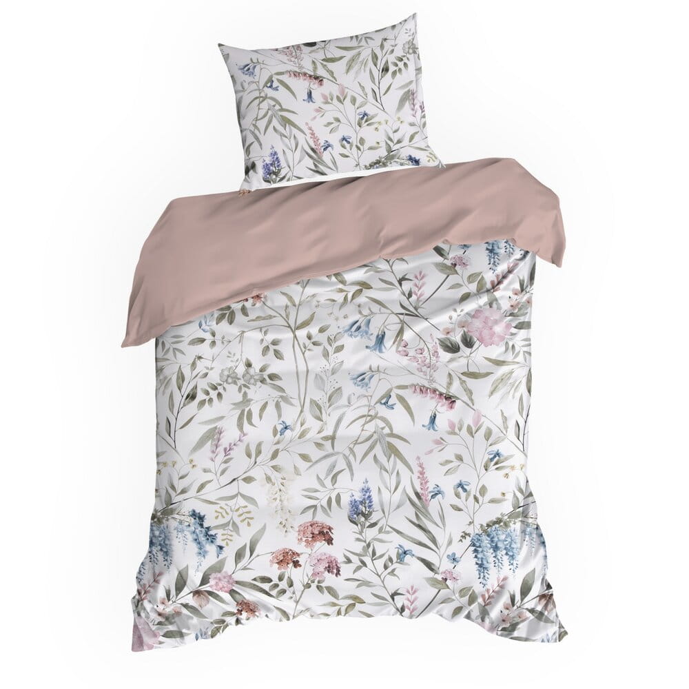 Pościel bawełniana biała z motywem botanicznym SPRING 51 140x200 cm