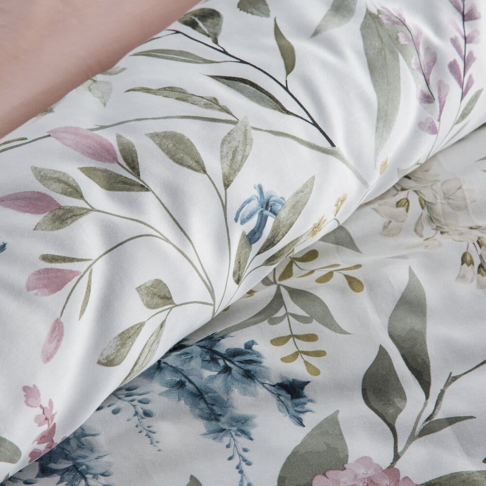 Pościel bawełniana biała z motywem botanicznym SPRING 51 140x200 cm