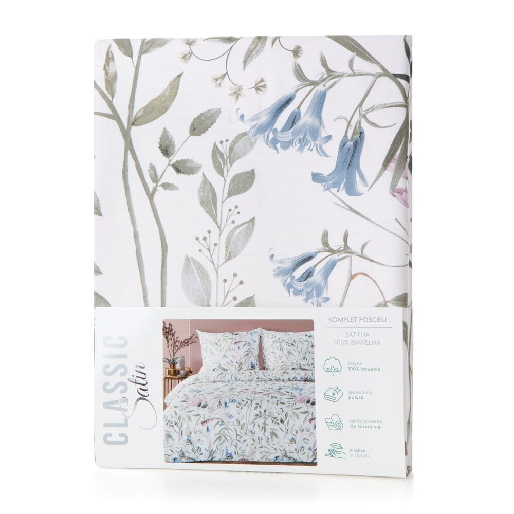 Pościel bawełniana biała z motywem botanicznym SPRING 51 140x200 cm