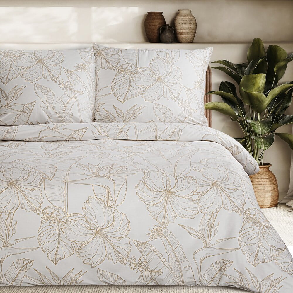 Pościel bawełniana biała z wzorem kwiatowym SPRING 50 140x200 cm