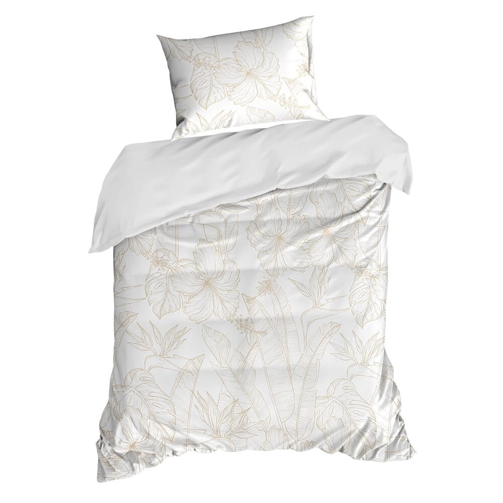 Pościel bawełniana biała z wzorem kwiatowym SPRING 50 140x200 cm