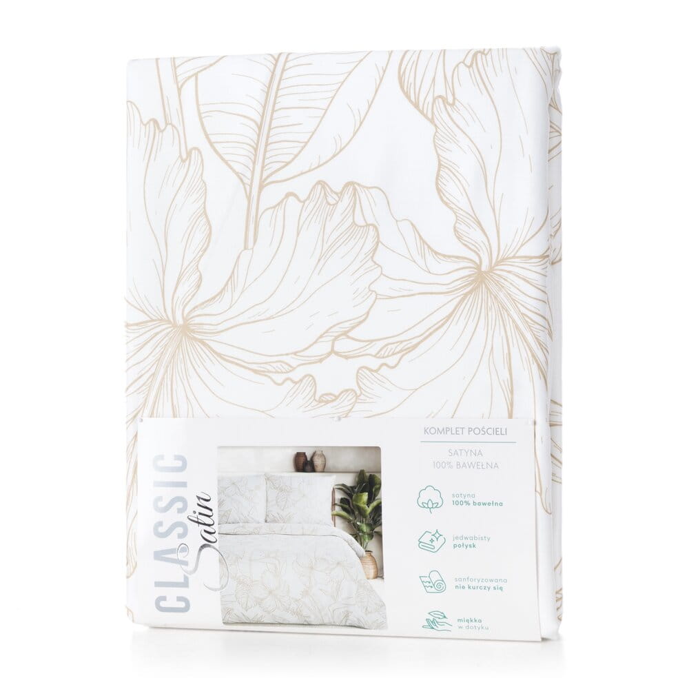 Pościel bawełniana biała z wzorem kwiatowym SPRING 50 140x200 cm