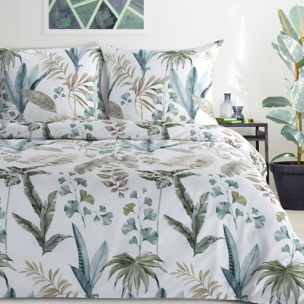 Pościel bawełniana biała z motywem botanicznym SPRING 52 140x200 cm