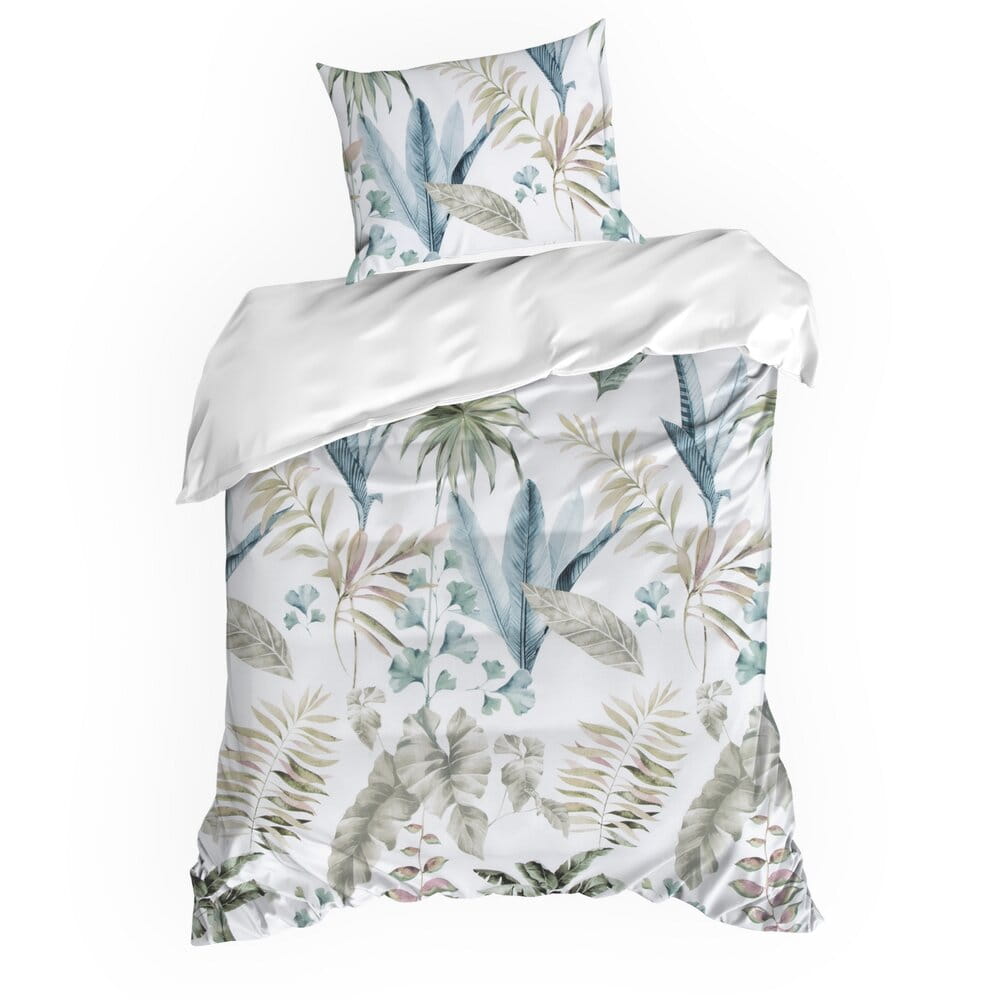 Pościel bawełniana biała z motywem botanicznym SPRING 52 140x200 cm