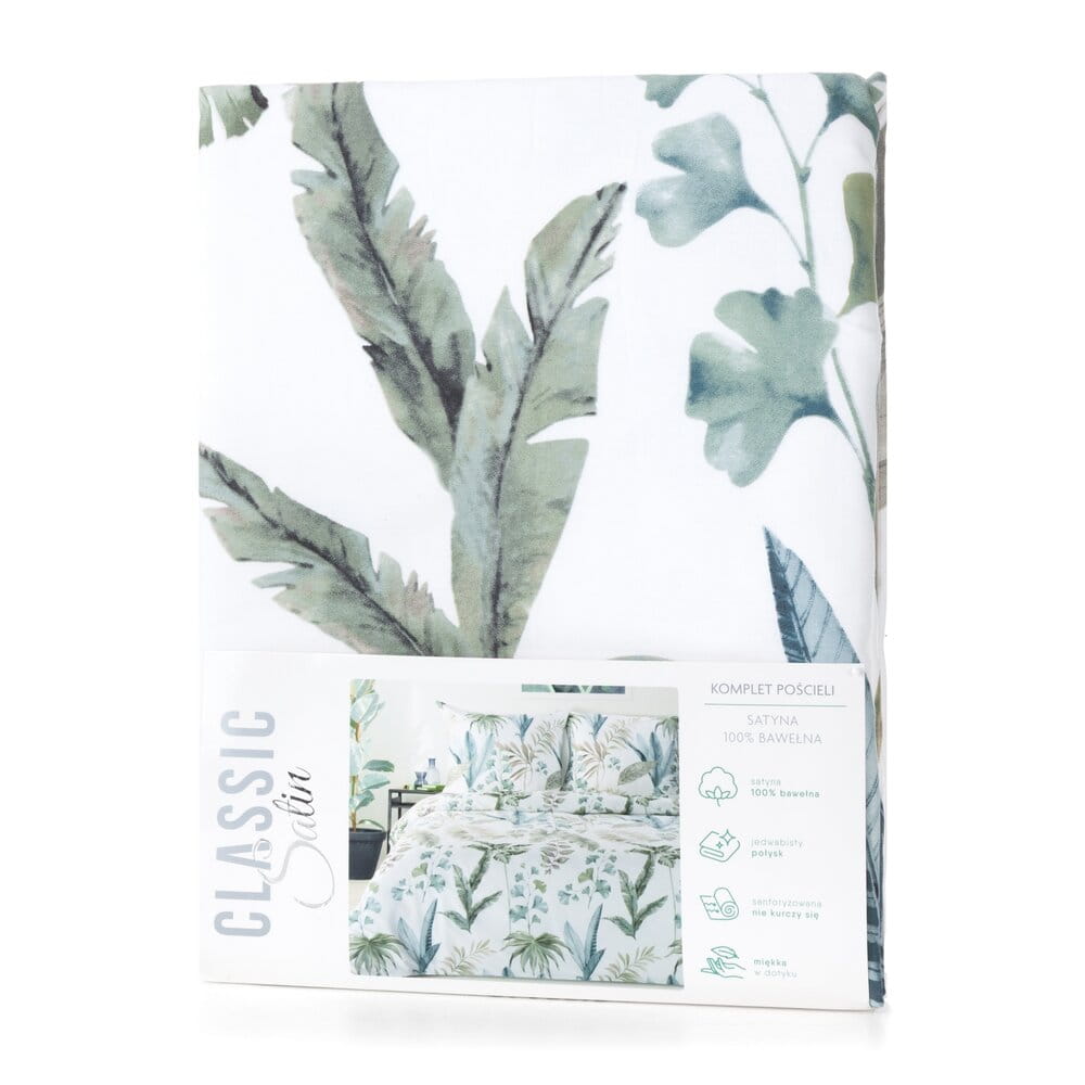 Pościel bawełniana biała z motywem botanicznym SPRING 52 140x200 cm