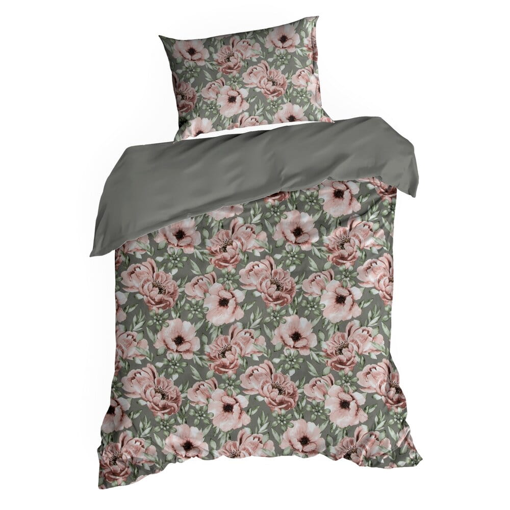 Pościel bawełniana stalowa z różowy wzorem kwiatowym SPRING 53 140x200 cm