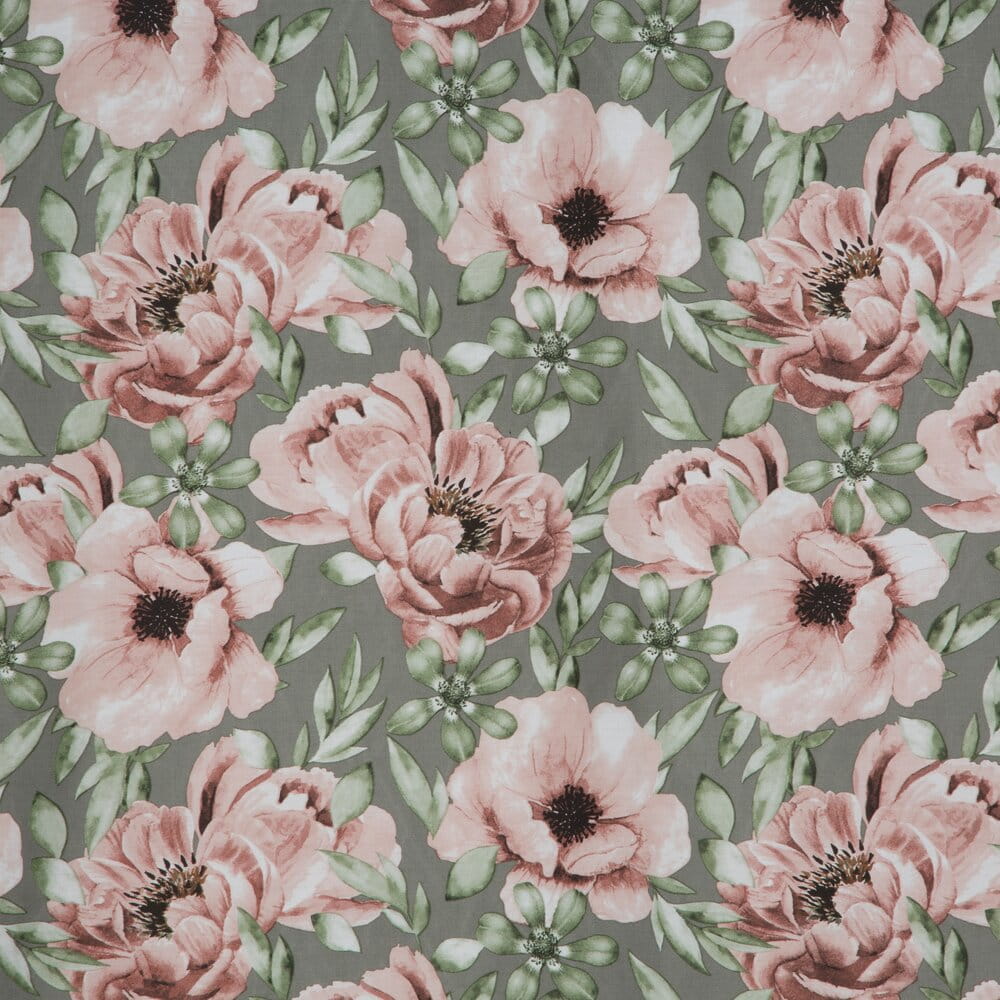 Pościel bawełniana stalowa z różowy wzorem kwiatowym SPRING 53 140x200 cm