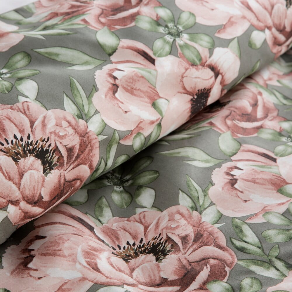 Pościel bawełniana stalowa z różowy wzorem kwiatowym SPRING 53 140x200 cm