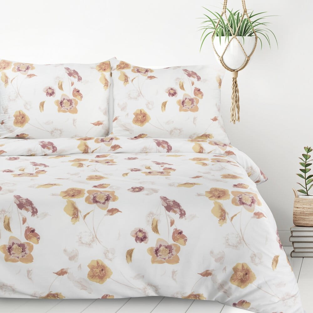 Poście z mikrowłókna biała z brązowym motywem kwiatowym IGA Design 91 l 140x200 cm