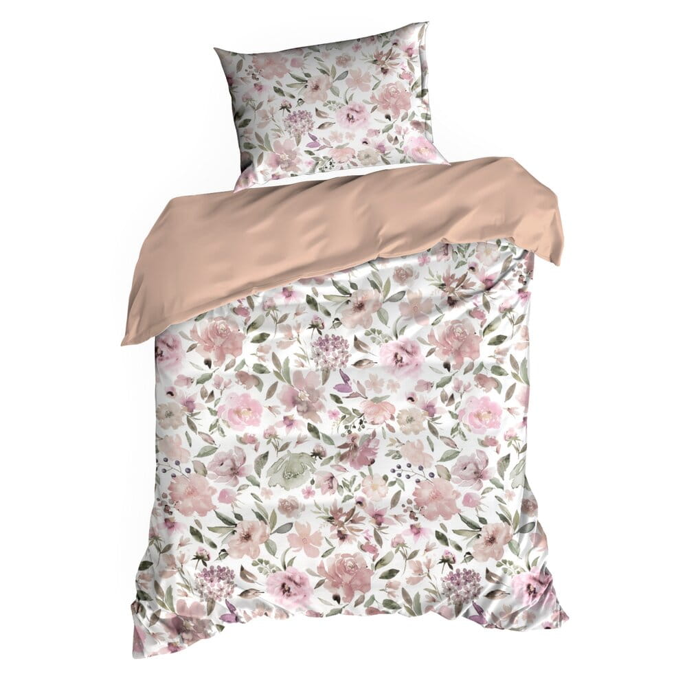 Pościel bawełniana biała z różowym wzorem kwiatowym SPRING 57  140x200 cm