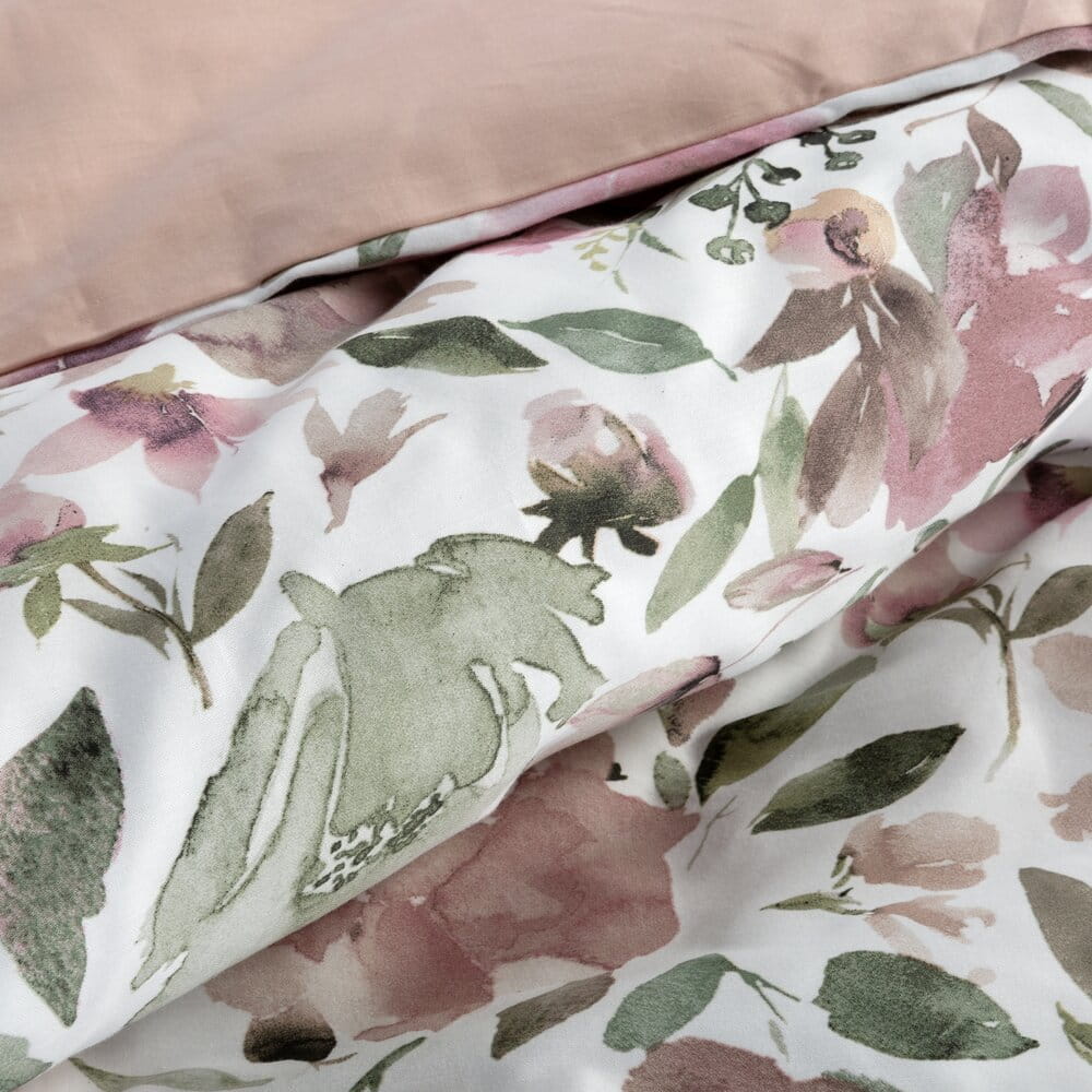 Pościel bawełniana biała z różowym wzorem kwiatowym SPRING 57  140x200 cm