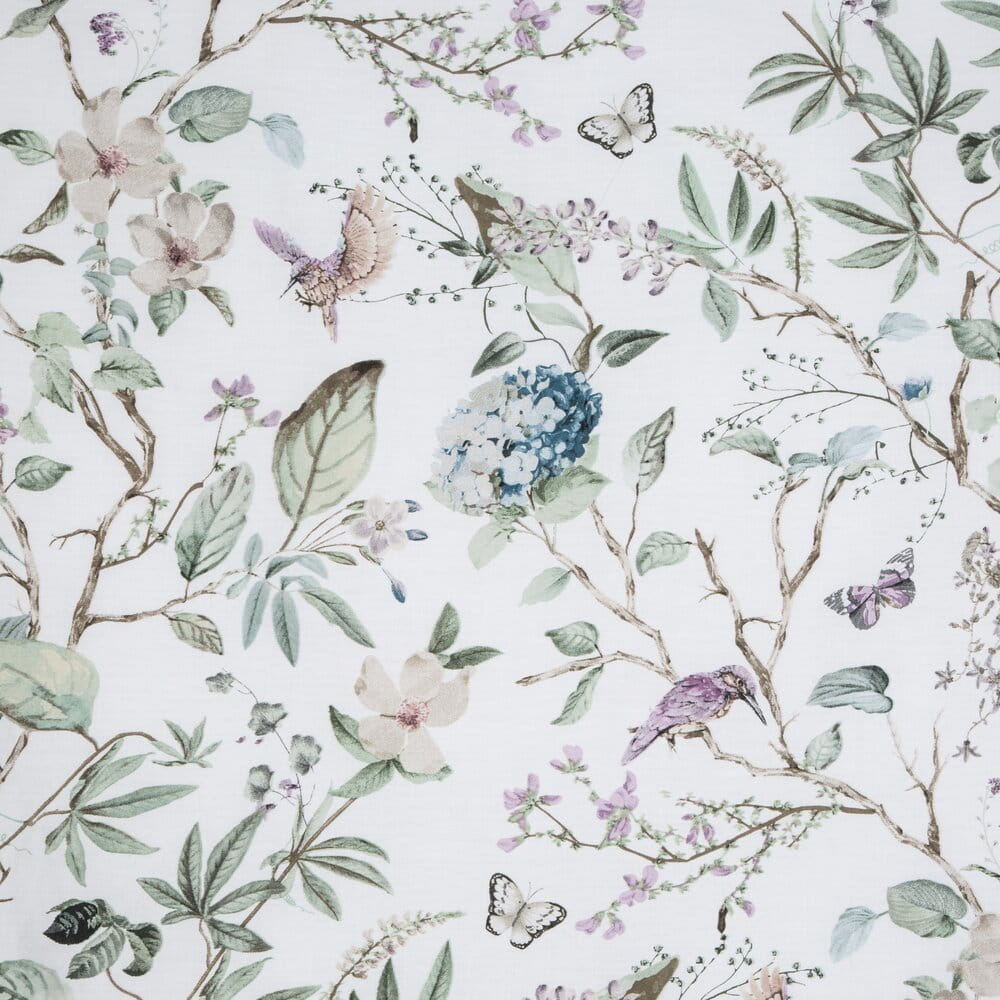 Pościel bawełniana biała z zielonym motywem botanicznym SPRING 56  140x200 cm