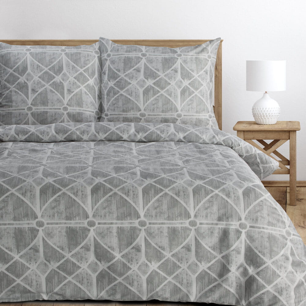 Pościel bawełniana szara z wzorem geometrycznym SPRING 55  140x200 cm