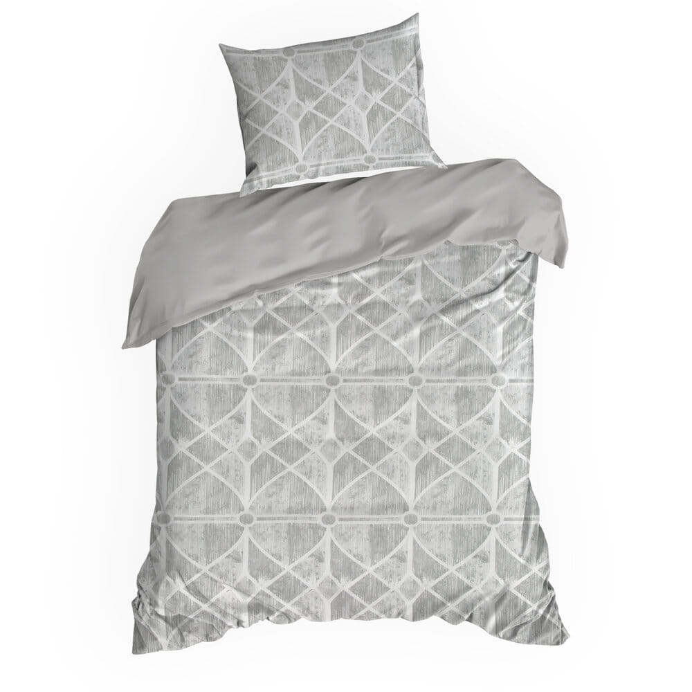 Pościel bawełniana szara z wzorem geometrycznym SPRING 55  140x200 cm