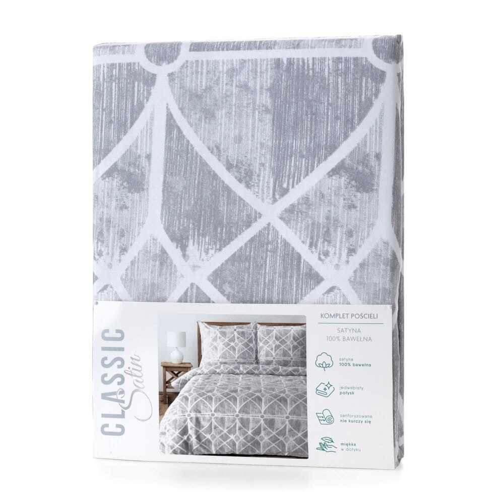 Pościel bawełniana szara z wzorem geometrycznym SPRING 55  140x200 cm