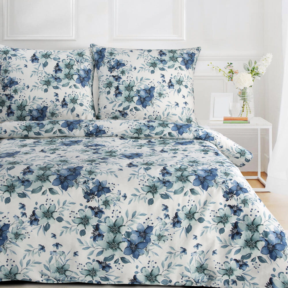 Pościel bawełniana biała z wzorem kwiatowym SPRING 54  140x200 cm