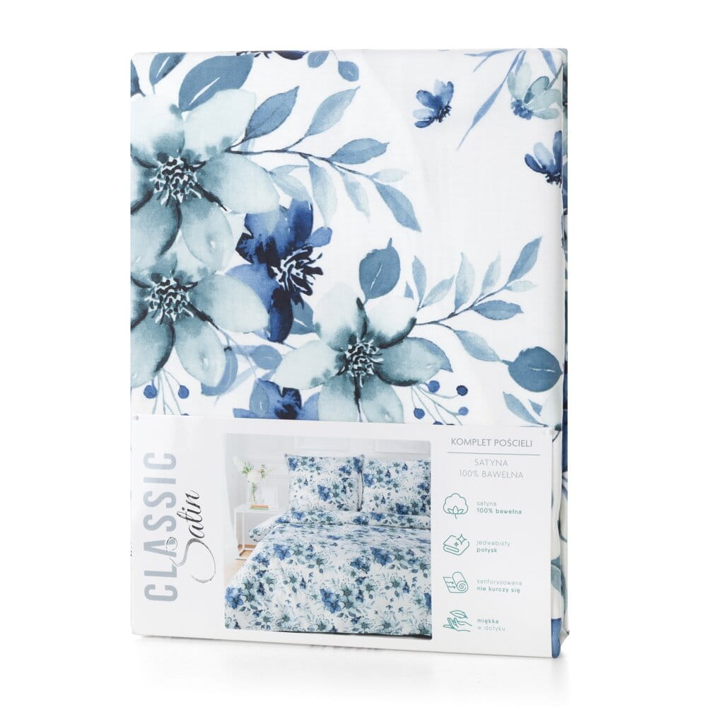 Pościel bawełniana biała z wzorem kwiatowym SPRING 54  140x200 cm