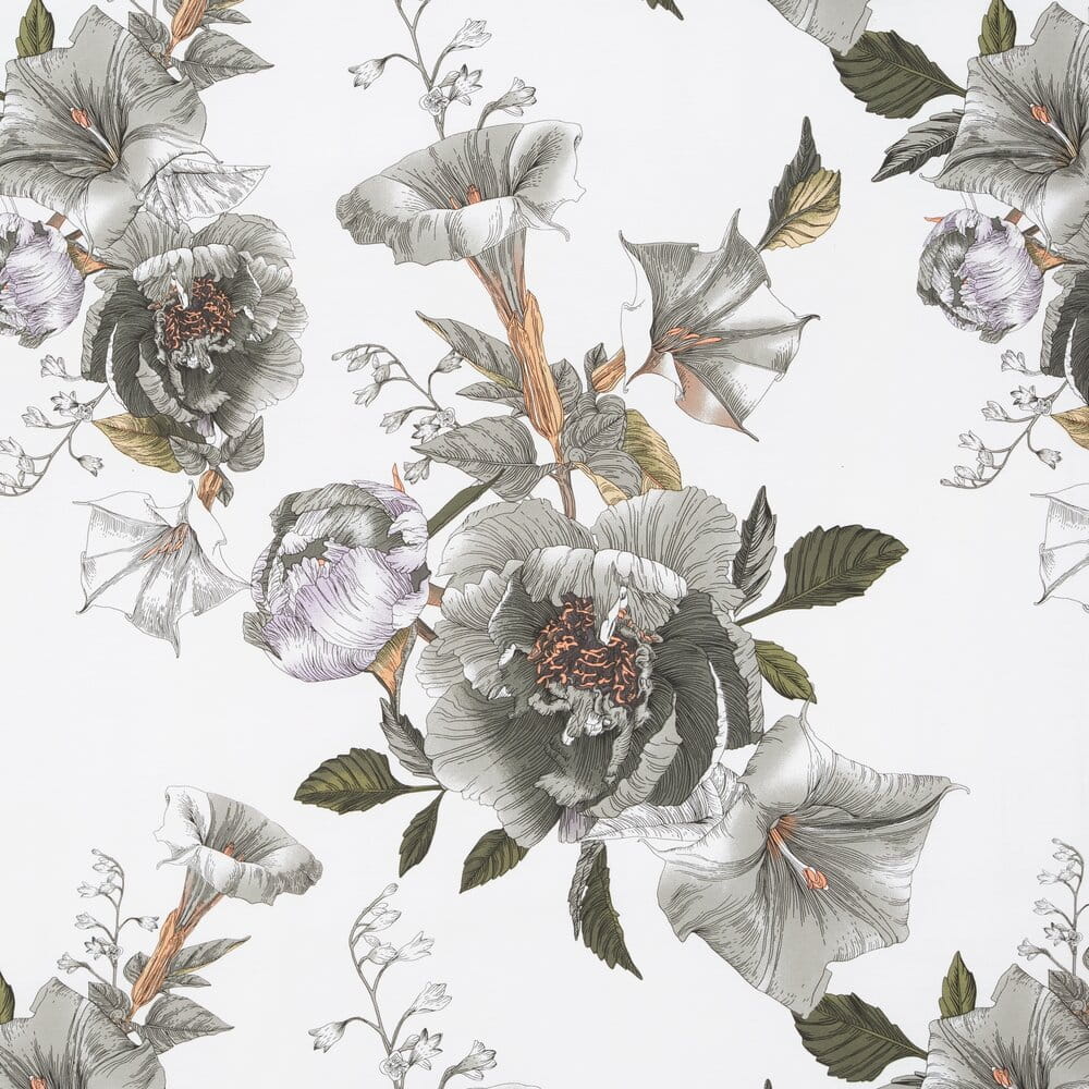 Pościel 140x200 cm bawełniana biała z stalowym wzorem dużych kwiatów SPRING 39