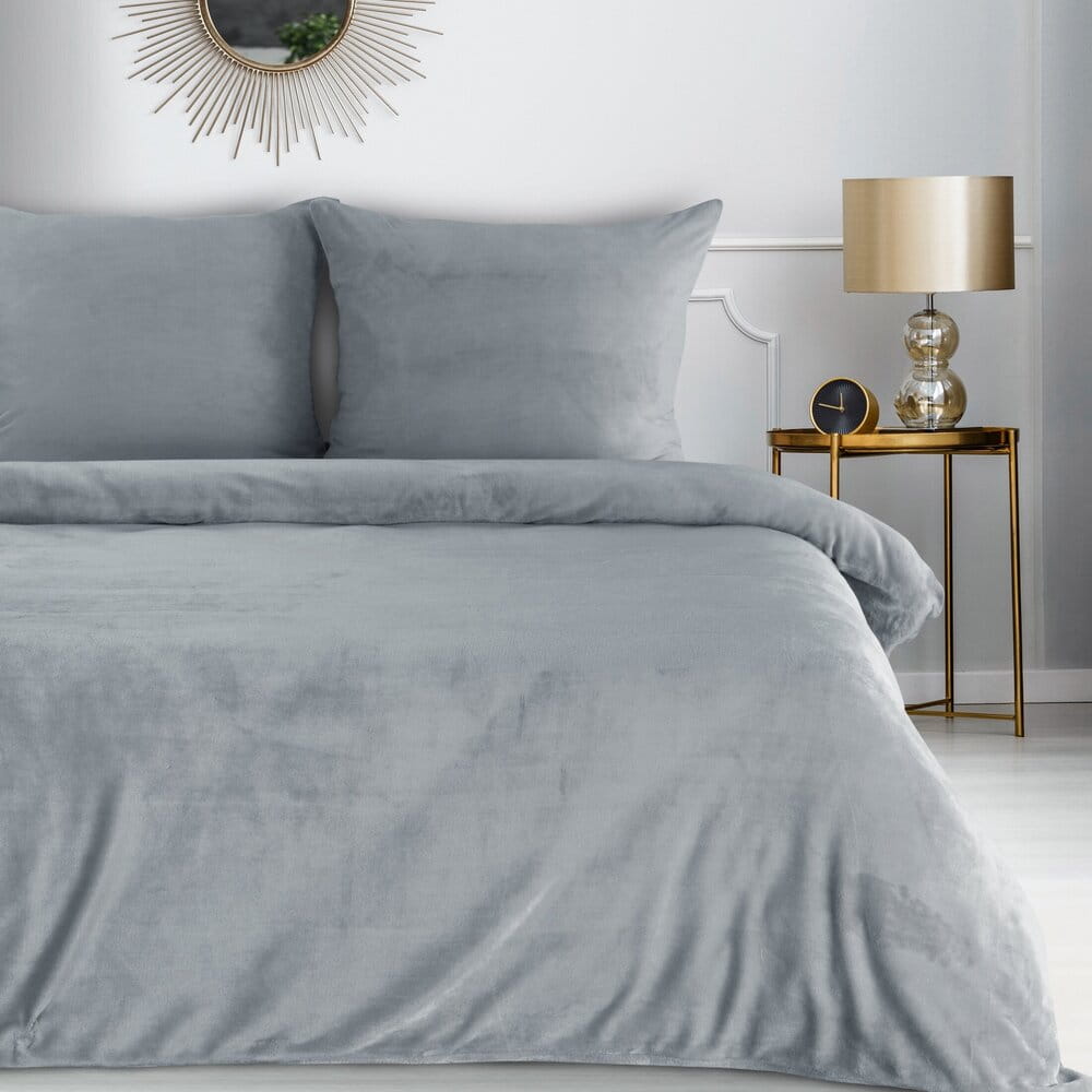 Pościel gładka 220x200 cm z polaru kolor srebrny FLANO