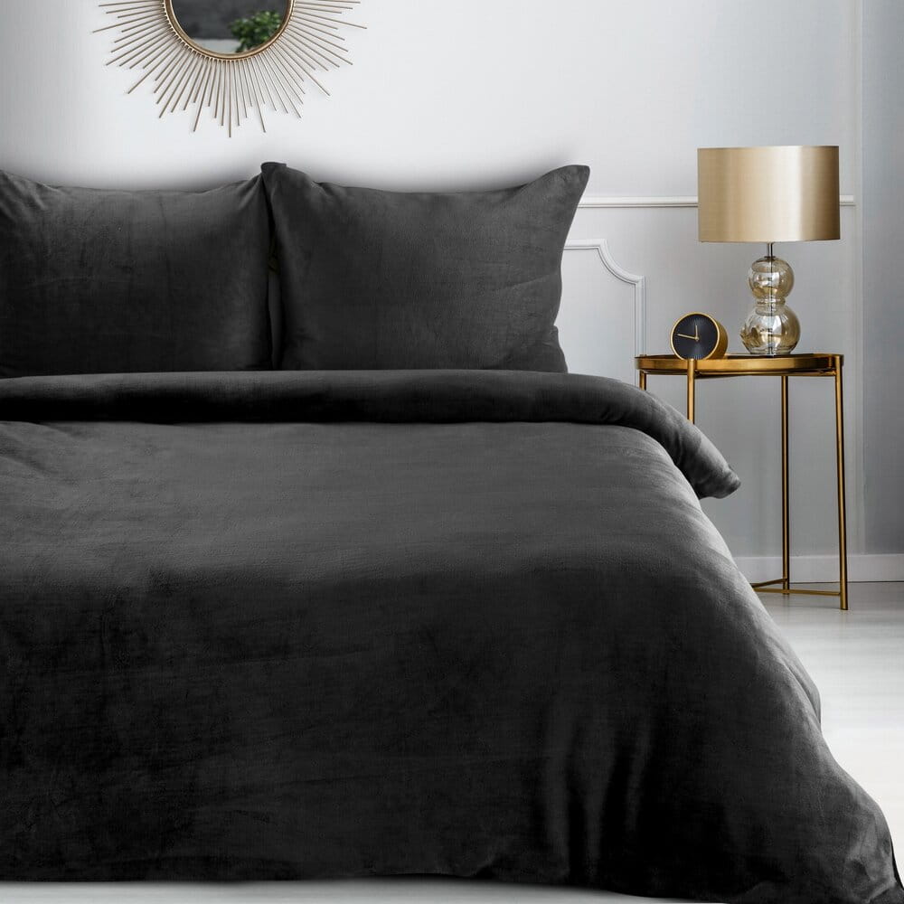 Pościel gładka 140x200 cm z polaru kolor czarny FLANO