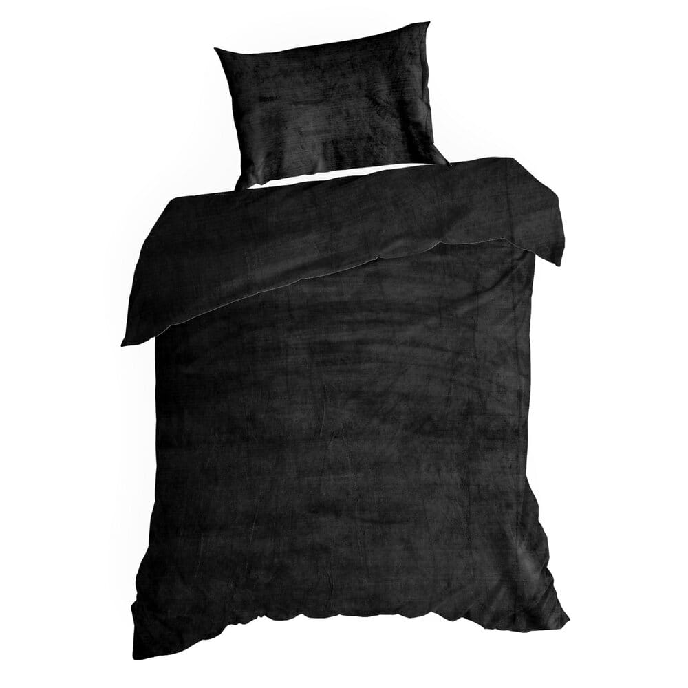 Pościel gładka 140x200 cm z polaru kolor czarny FLANO