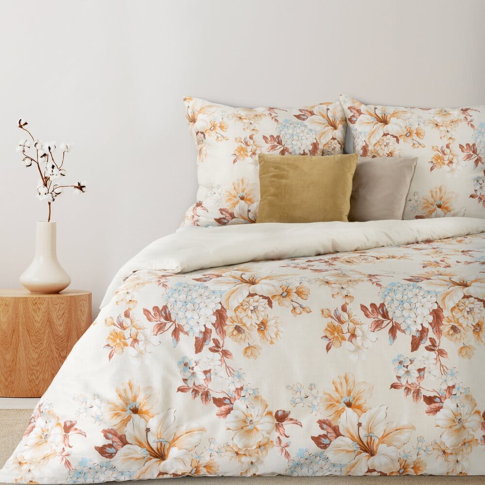 Pościel 220x200 cm z satyny bawełnianej kremowa z kwiatowym wzorem NELLY 3