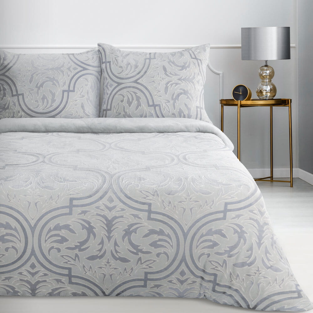 Pościel z polaru 220x200 cm srebrna z stalowym wzorem FLANO