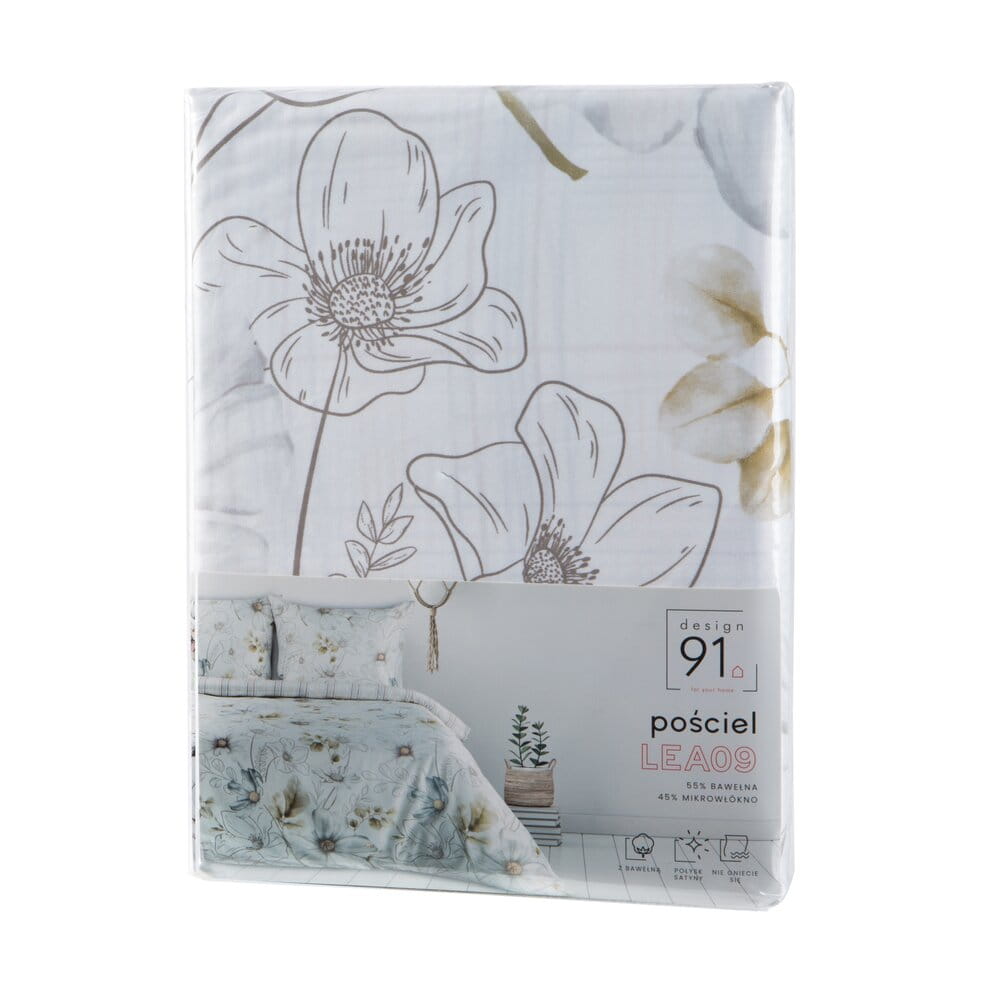 Pościel 140x200 cm z bawełny i mikrowłókna biała z nadrukiem kwiatów LEA9