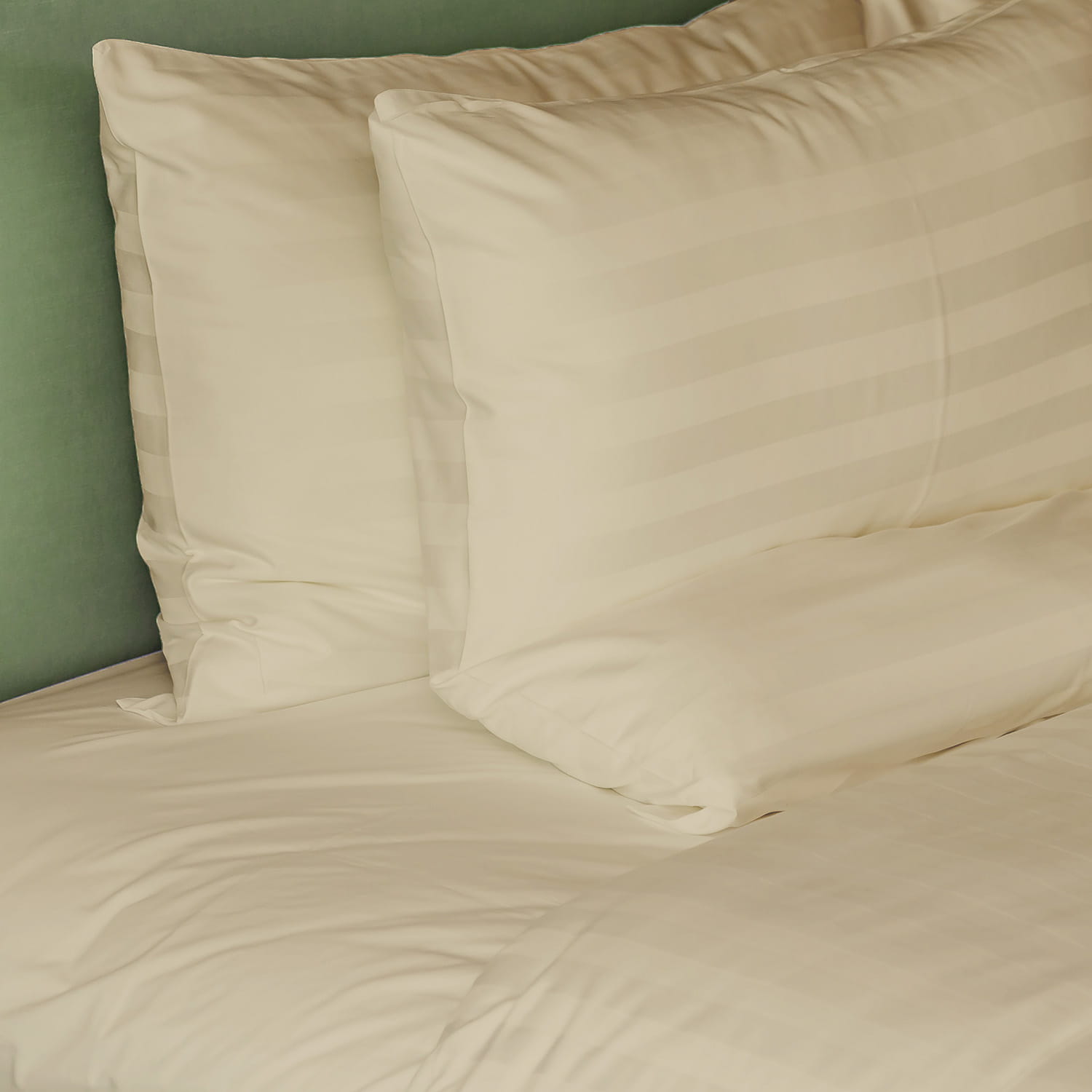 Pościel bawełniana 160x200 cm beżowa w delikatne paski adamaszek